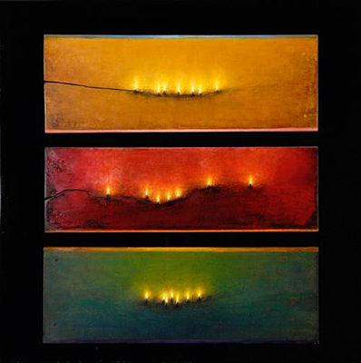 Flames in colour (set of three laid down on plexiglass)