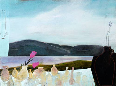 Still life with landscape