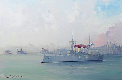 The Averof in Constantinople with allied fleet by Leon Kalogeropoulos - Auction record, sale price, and art valuation. Compare with similar artists and explore comparable artworks.