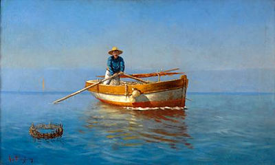 Fisherman on rowing boat