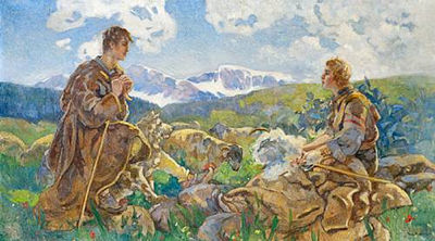 Young couple in the mountains