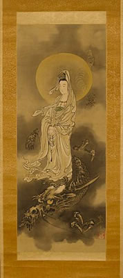 Ryujo Kannon, the serene Goddess of Mercy holding a rosary