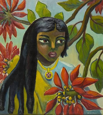 Indian girl with poinsettias