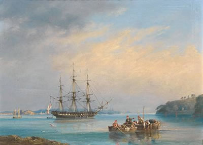 A frigate of the Royal Navy at anchor in the Barn Pool, off Mount Edgcumbe, Plymouth