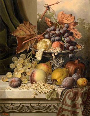 Still life of fruit on a ledge