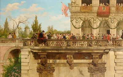 Elegant figures on a balcony