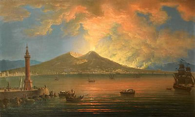 The Bay of Naples with the eruption of Vesuvius seen from the Riviera di Chiaia