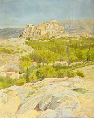 View of the Acropolis by Nikos Xenos - Auction record, sale price, and art valuation. Compare with similar artists and explore comparable artworks.