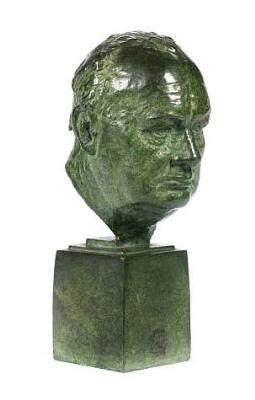 Portrait head of Sir Winston Churchill on an integral plinth base