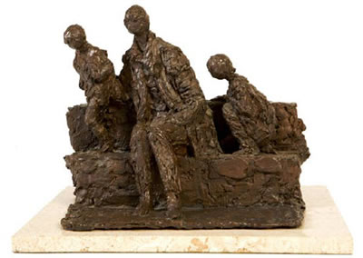 Woman and Two Children on a Bench