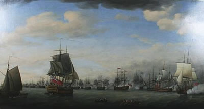 The action between the fleets of Rear-Admiral Sir Samuel (later Lord) Hood and the French Comte de Grasse in Frigate Bay, off Basseterre, St Kitts