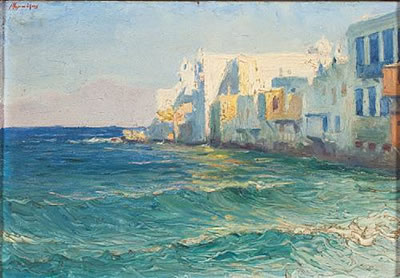A) View of Mykonos b) Rocky beach by Dimos Braesas - Auction record, sale price, and art valuation. Compare with similar artists and explore comparable artworks.