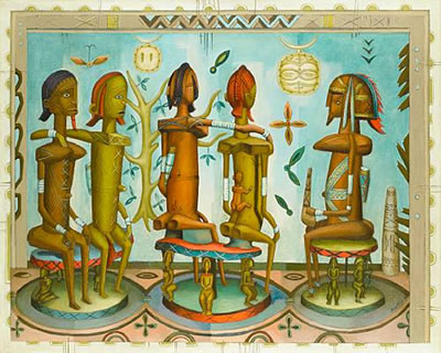 Sample artwork by Alexis Preller (1911 - 1975), known for abstract painting of elongated female figures, geometric images, sketches - View similar artists and auction records