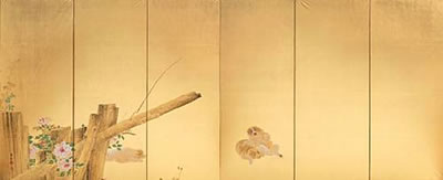 A pair of six-fold screens