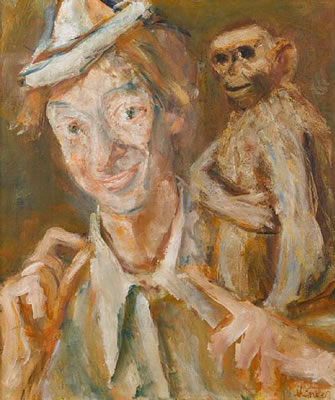 Portrait of Sigmund Menkes: Self-portrait with monkey