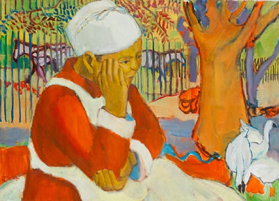 Pondering Woman Under Tree