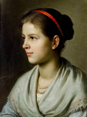 Portrait of a young girl in a shawl by Vasilii Timofeevich Timofeev - Auction record, sale price, and art valuation. Compare with similar artists and explore comparable artworks.