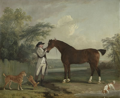 Portrait of a gentleman, full-length, in a grey coat, with his hunter, before an open landscape by Thomas Gooch - Auction record, sale price, and art valuation. Compare with similar artists and explore comparable artworks.