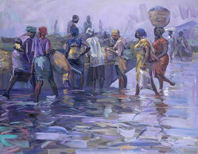 The Waterside (Market Series) by Edosa Ogiugo - Auction record, sale price, and art valuation. Compare with similar artists and explore comparable artworks.