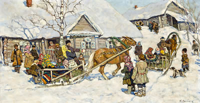 Winter sleigh ride by Konstantin Semionovich Vysotsky - Auction record, sale price, and art valuation. Compare with similar artists and explore comparable artworks.