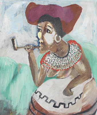 African woman smoking a pipe