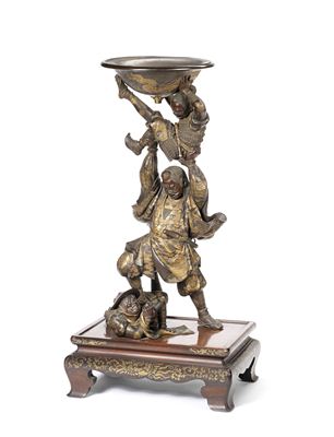 A fine and large gilt-bronze figural group of Benkei and two assailants by Eisuke Miyao - Auction record, sale price, and art valuation. Compare with similar artists and explore comparable artworks.