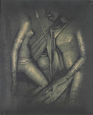 "Off to battle" by Simon Okeke - Auction record, sale price, and art valuation. Compare with similar artists and explore comparable artworks.