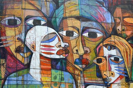 Yoruba family by Gbenga Offo - Auction record, sale price, and art valuation. Compare with similar artists and explore comparable artworks.