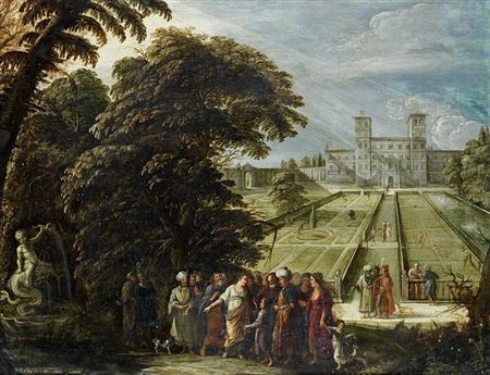 A group of figures beside a fountain with an Italianate villa and gardens beyond by David Teniers I - Auction record, sale price, and art valuation. Compare with similar artists and explore comparable artworks.
