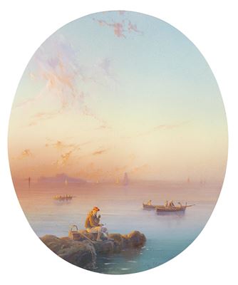 Sample artwork by Gioacchino La Pira (1839 - 1870), known for seascape, harbor scene painting - View similar artists and auction records