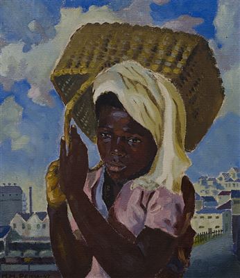 Girl with wicker basket, Port Elizabeth by George Mnyalaza Milwa Pemba - Auction record, sale price, and art valuation. Compare with similar artists and explore comparable artworks.