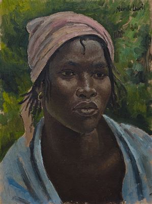 Portrait of a young African lady wearing a blue shawl