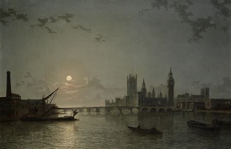 A moonlit View of the Houses of Parliament from the Thames