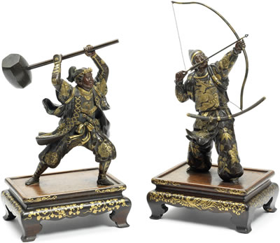 A pair of gilt-bronze samurai warriors (2)