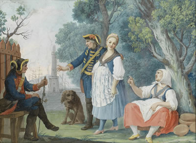 Sailors carousing near a harbour; An interior with two girls dancing; A fight between peasants outside a country tavern; and La Tarantella (4)