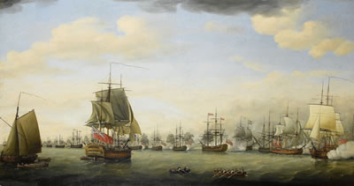 The action between the fleets of Rear-Admiral Sir Samuel (later Lord) Hood and the French Comte de Grasse in Frigate Bay, off Basseterre, St Kitts, 26th January 1782 by Francis Holman - Auction record, sale price, and art valuation. Compare with similar artists and explore comparable artworks.