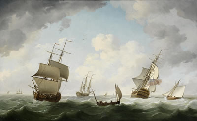 A Merchant Snow, two of the King's Ships-of-War, a Lugger and a Cutter all in close proximity in the Channel by Charles Brooking - Auction record, sale price, and art valuation. Compare with similar artists and explore comparable artworks.