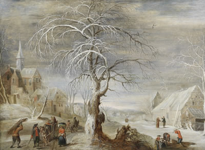 A winter landscape with travellers on a track, a village and woodcutters beyond by Frans de Momper - Auction record, sale price, and art valuation. Compare with similar artists and explore comparable artworks.