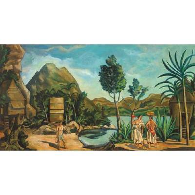 A Tropical Landscape with Figures