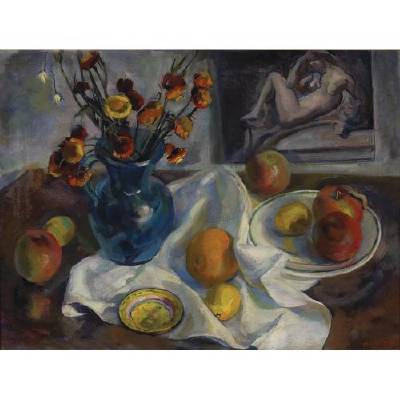 A Still Life with Fruit and Flowers on a Table