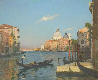 A view of Santa Maria della Salute with a gondola in the foreground