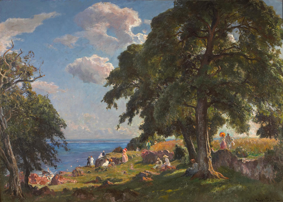 Figures bathing off the Danish coast