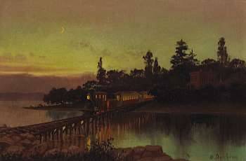 A Stream Locomotive Crossing a Trestle Bridge