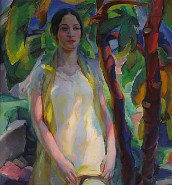 A Standing Woman in a White Dress