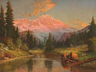 Alpine River Scene at Sunet