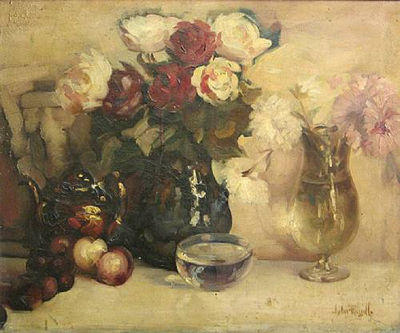 A STILL LIFE WITH ROSES AND FRUIT; PURPLE SUNSET; MOONLIGHT SEA: A GROUP OF THREE