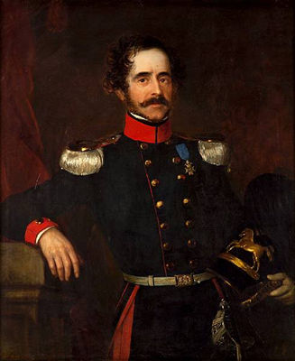 A portrait of a Hanoverian officer, three-quarter length, holding his helmet