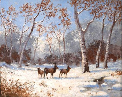 Deer Roaming in the Winter Snow