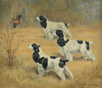 Three Spaniels and a woodcock by Edwin Megargee - Auction record, sale price, and art valuation. Compare with similar artists and explore comparable artworks.