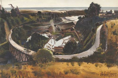 Saw Mill by the Sea, 1939 by Milford Zornes - Auction record, sale price, and art valuation. Compare with similar artists and explore comparable artworks.